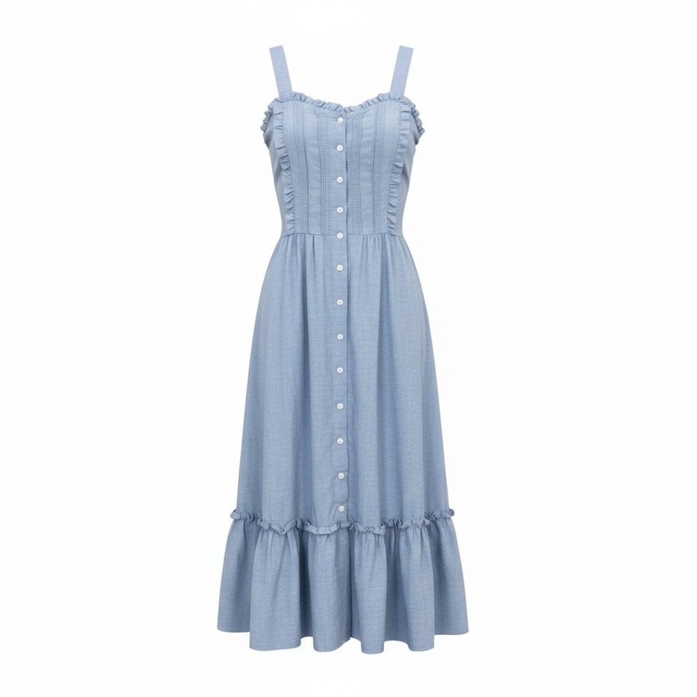 Vintage 80s Blue Ruffled You Babes II Dress - Picture 3 of 12